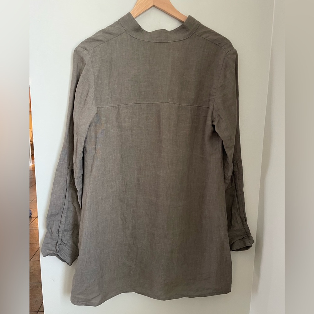 Sarah Pacini Italy 100% Linen Lagenlook Shirt Jacket Taupe S Granola Gorpcore - Picture 4 of 12